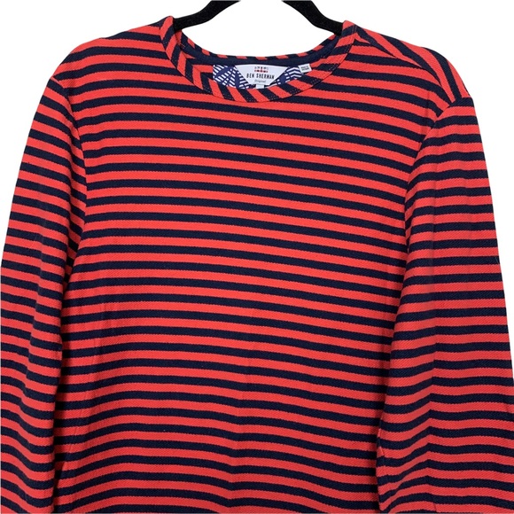 Ben Sherman Cotton Red Navy Striped Long Sleeve Scoop Neck Basic Casual Shirt M - Picture 2 of 7